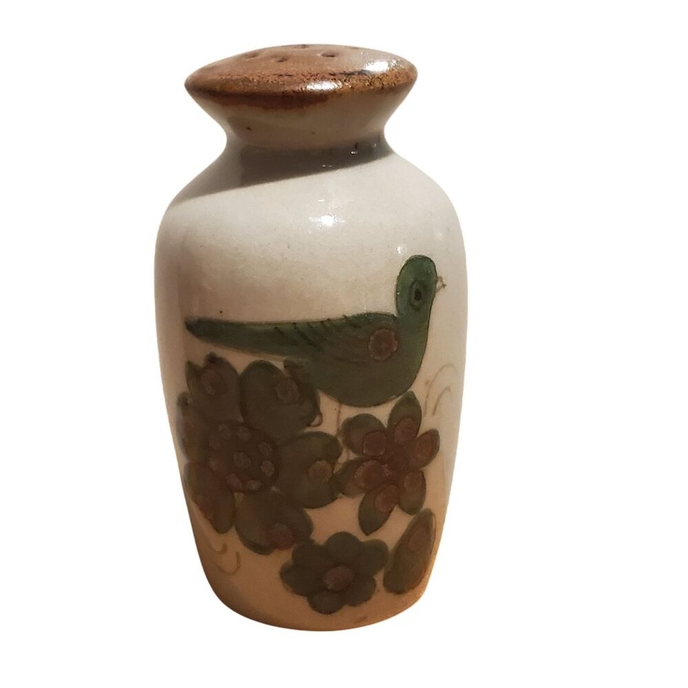 VTG Mexican Ceramic Single Shaker With Bird & Floral Design Signed Ken Edwards